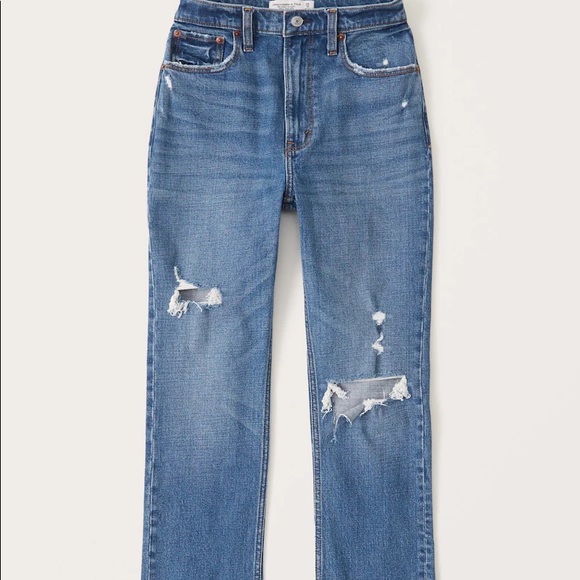 Abercrombie & Fitch Denim - BNWT A&F 27S Curve Love Ultra High Rise Ankle Straight Jean Medium Ripped Wash